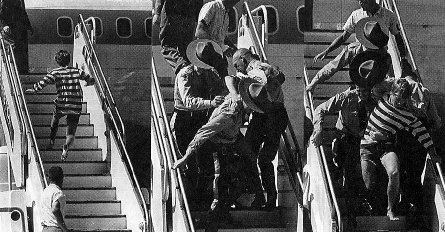 Bruce Decker on the aircraft steps